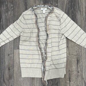 Ann Taylor LOFT Light Grey Cardigan with Sequin Trim, Size L